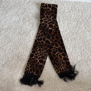 Leopard Print Scarf with Fringe